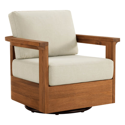 Raymond Modern Outdoor Acacia Wood Swivel Chair