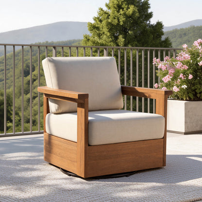 Raymond Modern Outdoor Acacia Wood Swivel Chair