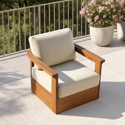 Raymond Modern Outdoor Acacia Wood Swivel Chair