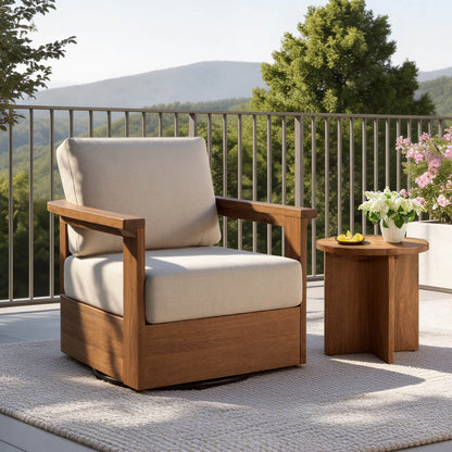 Raymond Modern Outdoor Acacia Wood Swivel Chair