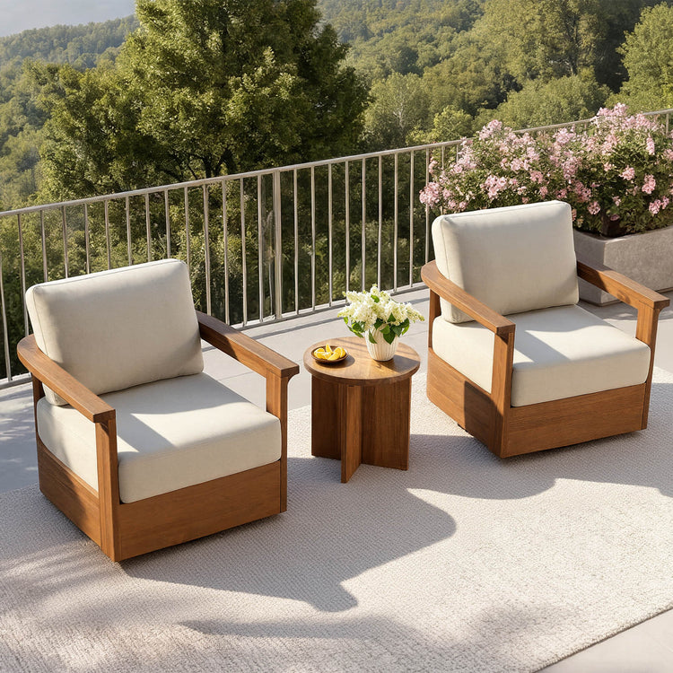 Raymond Modern Outdoor Acacia Wood Swivel Bistro Set