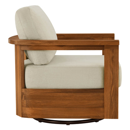 Raymond Modern Outdoor Acacia Wood Swivel Chair
