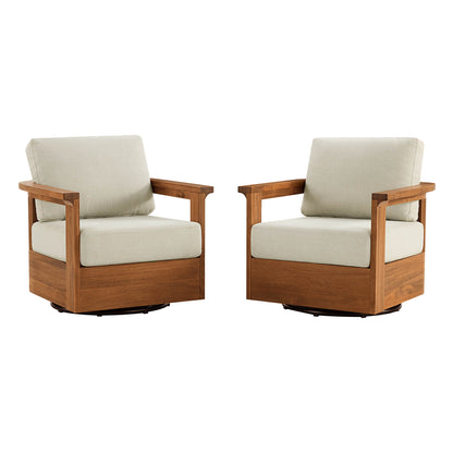 Raymond Modern Outdoor Acacia Wood Swivel Chair