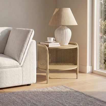 Renee Round Scandinavian Cane Side Table