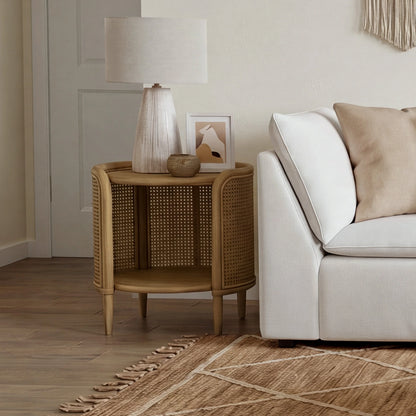 Renee Round Scandinavian Cane Side Table
