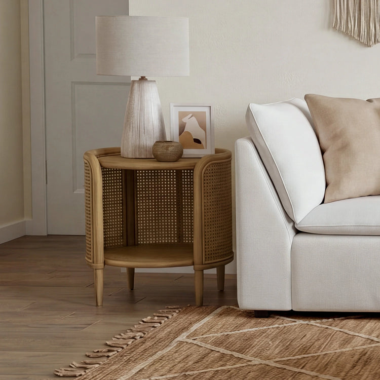 Renee Round Scandinavian Cane Side Table