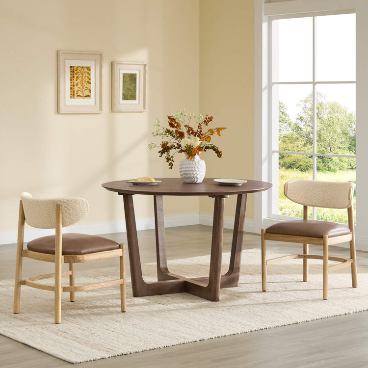 Rory Round Wood Cross-Base Dining Table Set