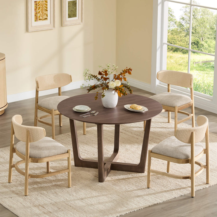 Rory Round Wood Cross-Base Dining Table Set