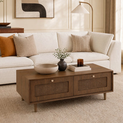Rowan Ash Cane Storage Coffee Table with Two Drawers