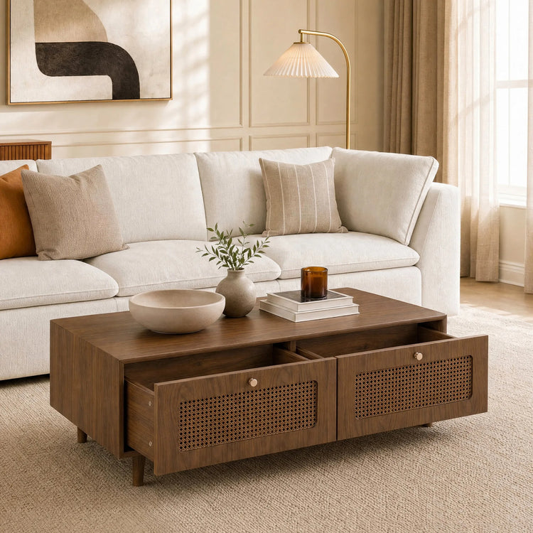 Rowan Ash Cane Storage Coffee Table with Two Drawers