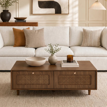 Rowan Ash Cane Storage Coffee Table with Two Drawers