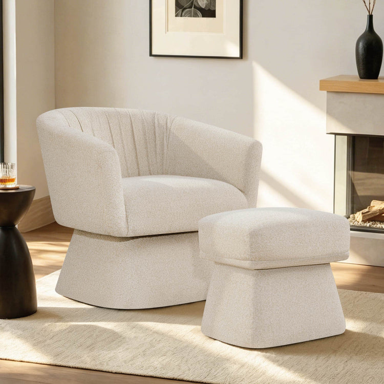 Sally Pleated Swivel Accent Chair with Ottoman