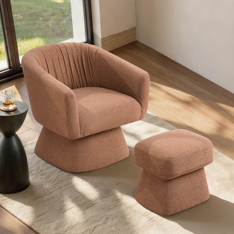 Sally Pleated Swivel Accent Chair with Ottoman