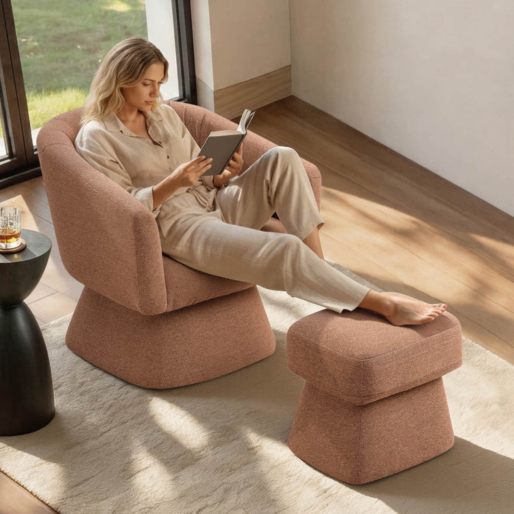 Sally Pleated Swivel Accent Chair with Ottoman