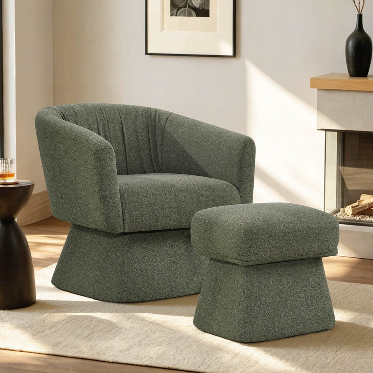 Sally Pleated Swivel Accent Chair with Ottoman