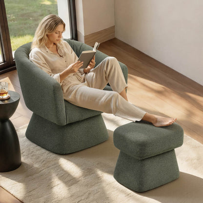 Sally Pleated Swivel Accent Chair with Ottoman