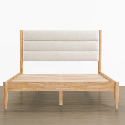 Solace Solid Wood Boucle Upholstered Bed
