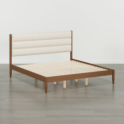 Solace Solid Wood Boucle Upholstered Bed