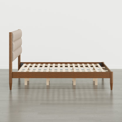 Solace Solid Wood Boucle Upholstered Bed