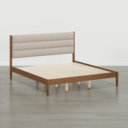 Solace Solid Wood Boucle Upholstered Bed