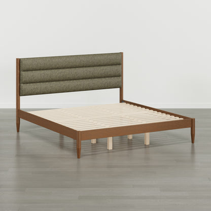 Solace Solid Wood Boucle Upholstered Bed