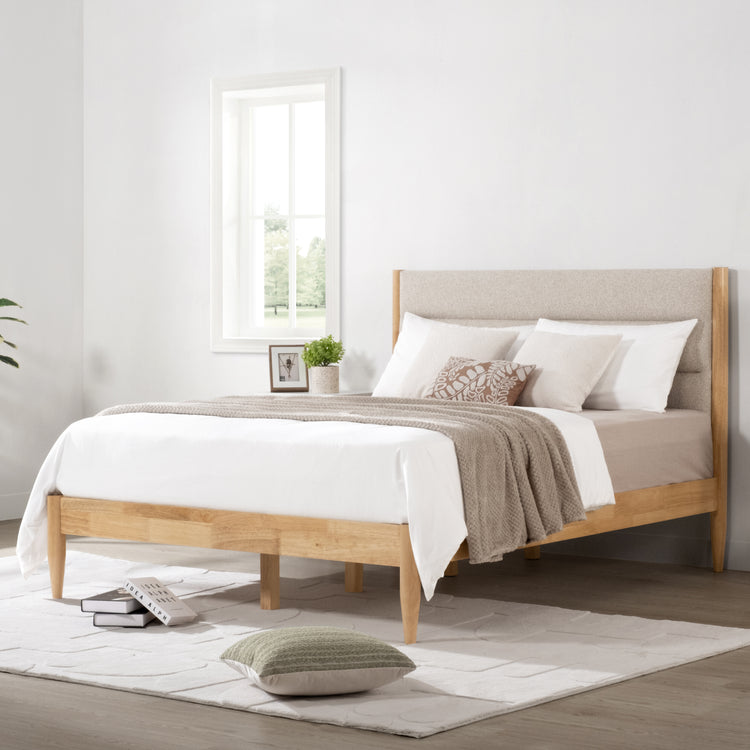 Solace Solid Wood Boucle Upholstered Bed