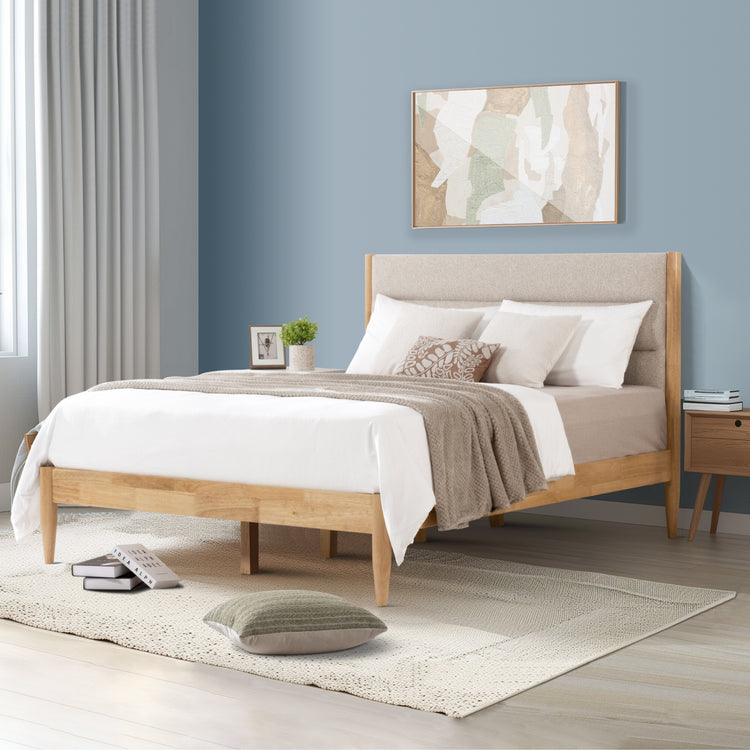 Solace Solid Wood Boucle Upholstered Bed