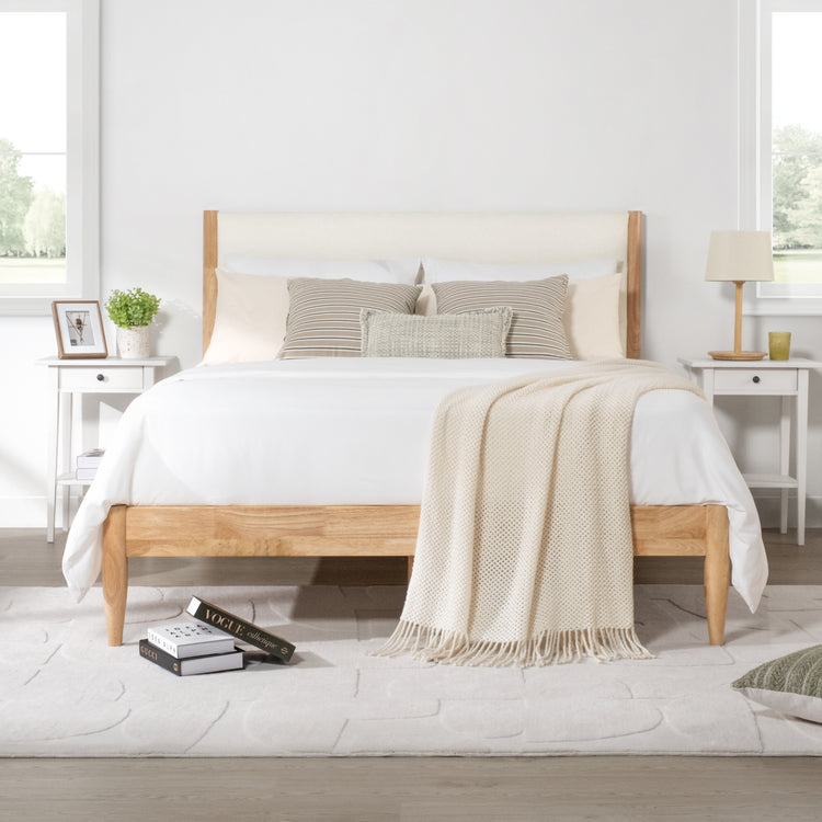 Solace Solid Wood Boucle Upholstered Bed