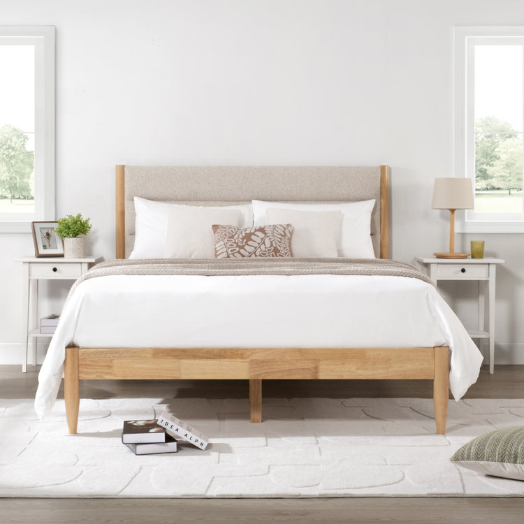 Solace Solid Wood Boucle Upholstered Bed