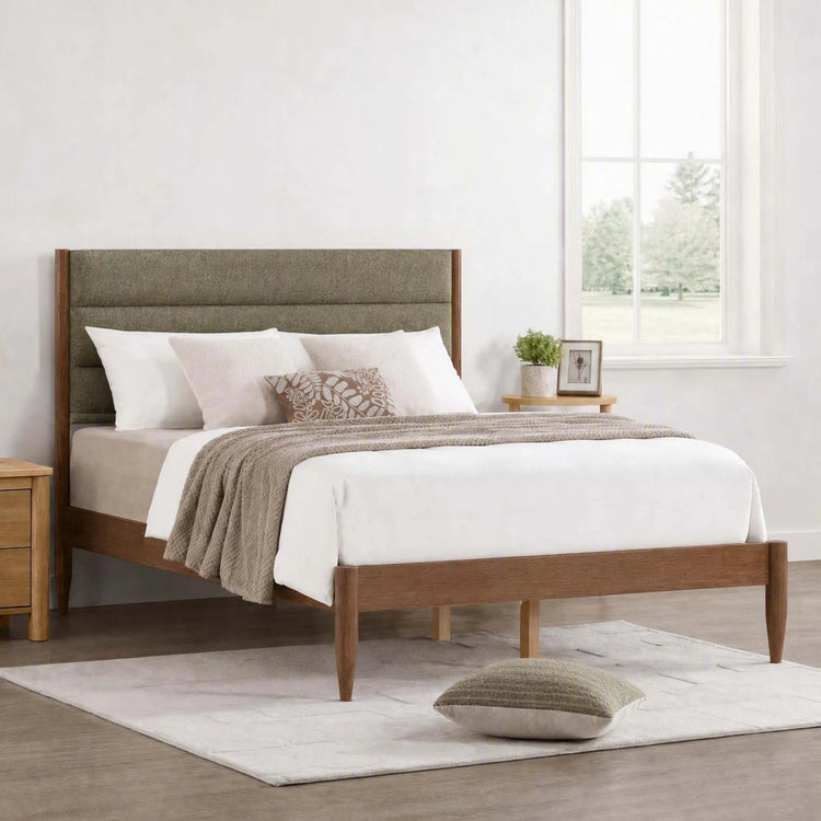 Solace Solid Wood Boucle Upholstered Bed