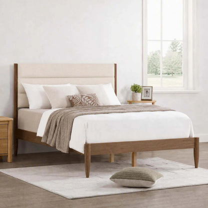 Solace Solid Wood Boucle Upholstered Bed