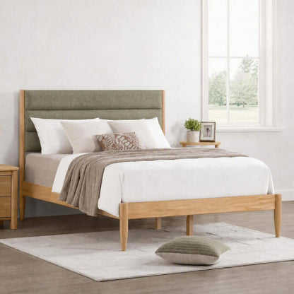 Solace Solid Wood Boucle Upholstered Bed
