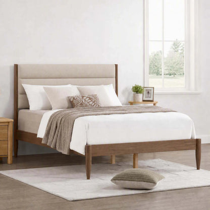 Solace Solid Wood Boucle Upholstered Bed