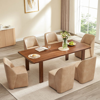 Soren Leather Rolling Dining Chair with Casters Base