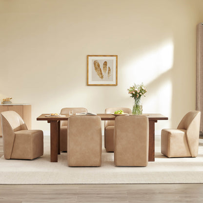 Soren Leather Rolling Dining Chair with Casters Base