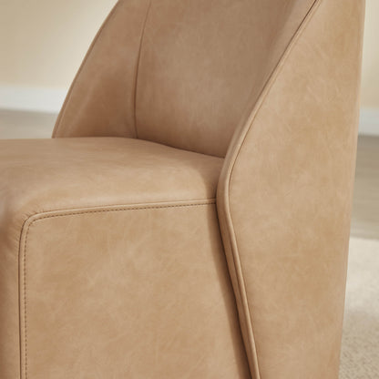 Soren Leather Rolling Dining Chair with Casters Base