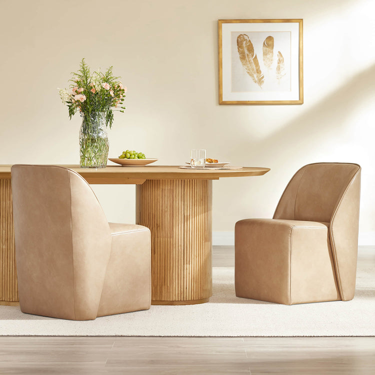 Soren Leather Rolling Dining Chair with Caster Base (Set of 2)