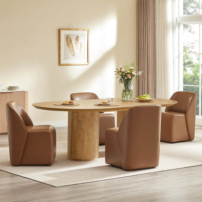 Soren Leather Rolling Dining Chair with Casters Base