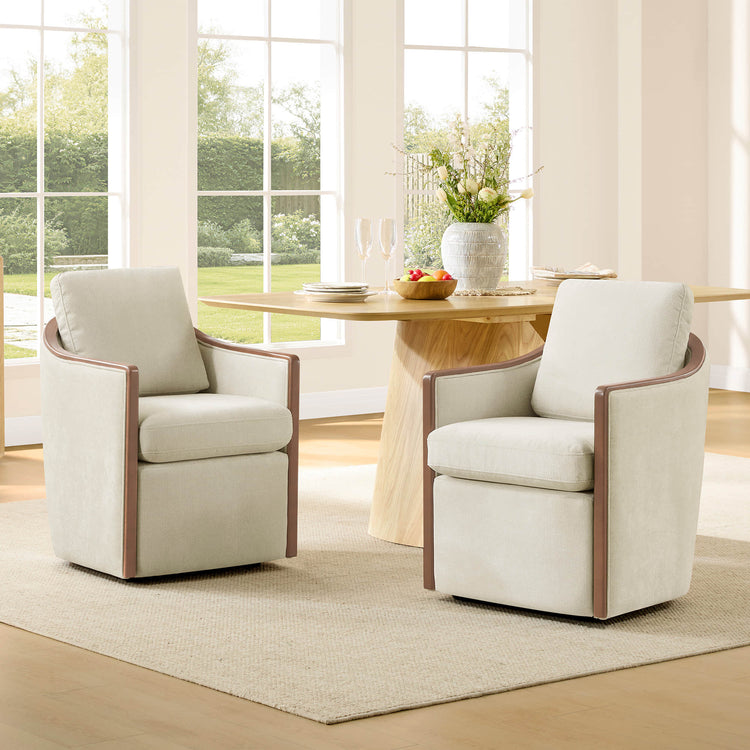 Talia Performance Boucle Rolling Dining Chair (Set of 2)