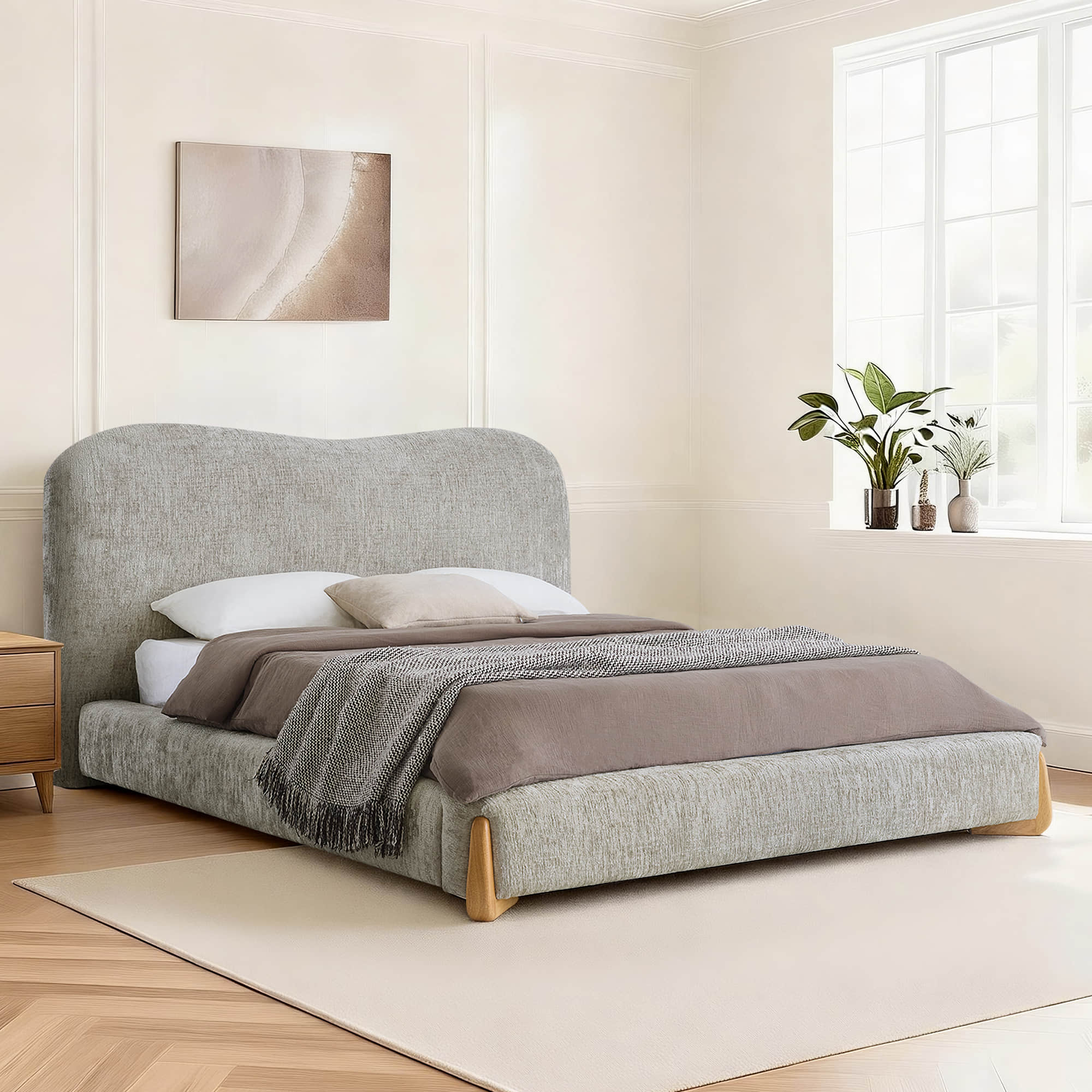 Teleri Modern Platform Bed with Wood Leg