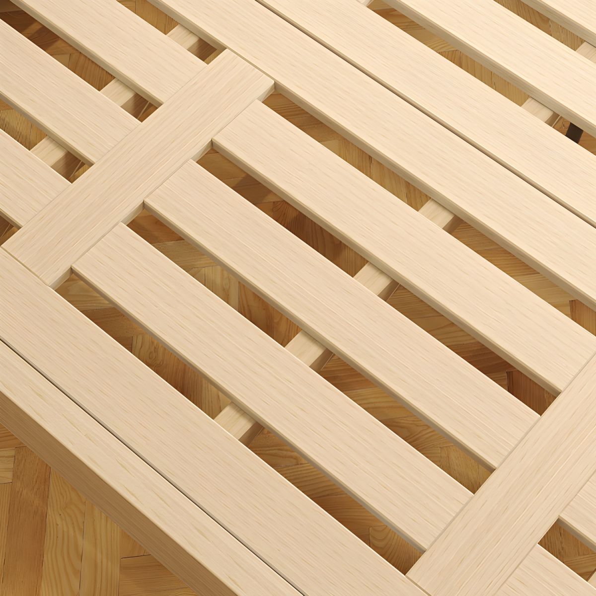 Teresa Classic Birchwood King platform bed inset slat wood frame.