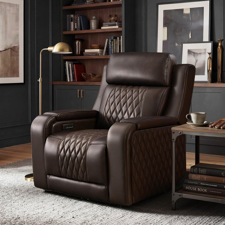 Victor Genuine Leather Power Recliner with Heat Cooling