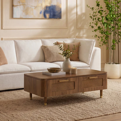 Vision Ash Mid-Century Coffee Table with Cane Drawers