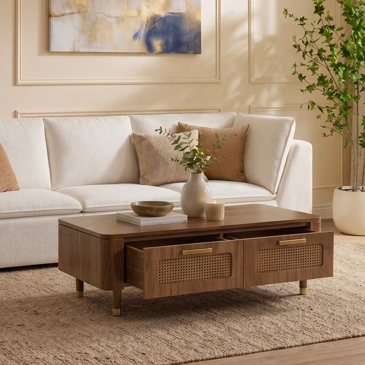 Vision Ash Mid-Century Coffee Table with Cane Drawers