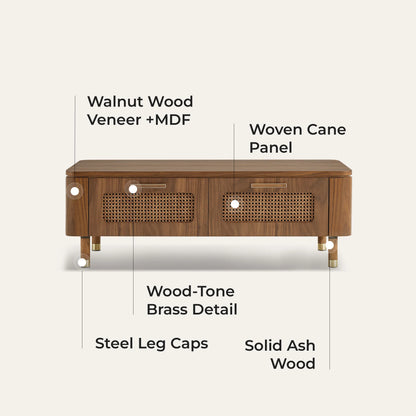 Vision Ash Mid-Century Coffee Table with Cane Drawers