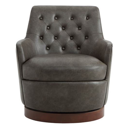 CHITA LIVING-Lindy Tufted Swivel Accent Chair-Accent Chair-Faux Leather-Dark Grey-