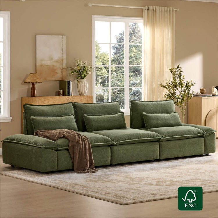 Ace Minimalist Chenille Adjustable Backrest 3-Seater Modular Sofa with Storage Armrest