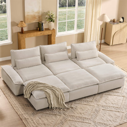 Ace Minimalist Chenille Adjustable Backrest 6-Seater Modular Sofa with Storage Armrest