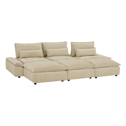 Ace Minimalist Chenille Adjustable Backrest 6-Seater Modular Sofa with Storage Armrest