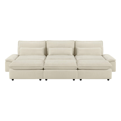 Ace Minimalist Chenille Adjustable Backrest 6-Seater Modular Sofa with Storage Armrest